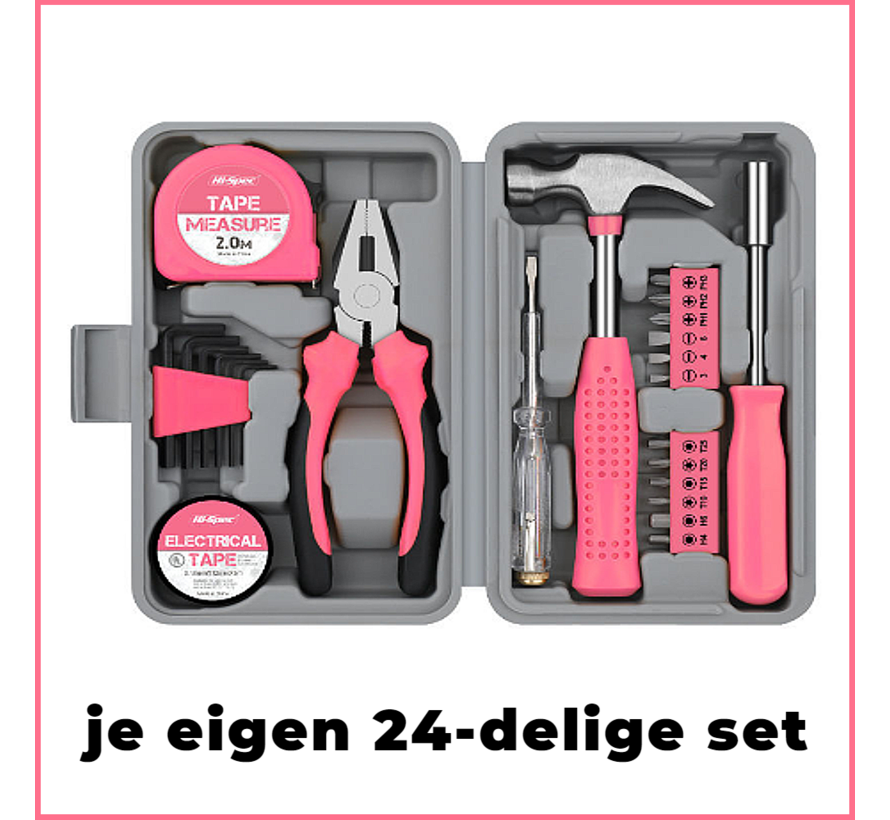 Allernieuwste.nl® 24-delige Gereedschapsset voor Dames in Rose Kleur - Klus Gereedschap voor Vrouwen voor in huis - Doe Het Zelf Gereedschap - Rose - 24 Delen