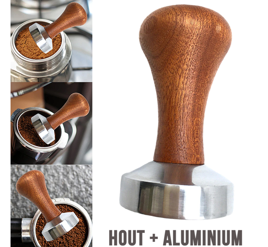 Allernieuwste.nl® Koffie Tamper Koffieverdeler 58mm - Hout en Aluminium - Barista Espresso Leveler Koffie Verdeler - 58 mm