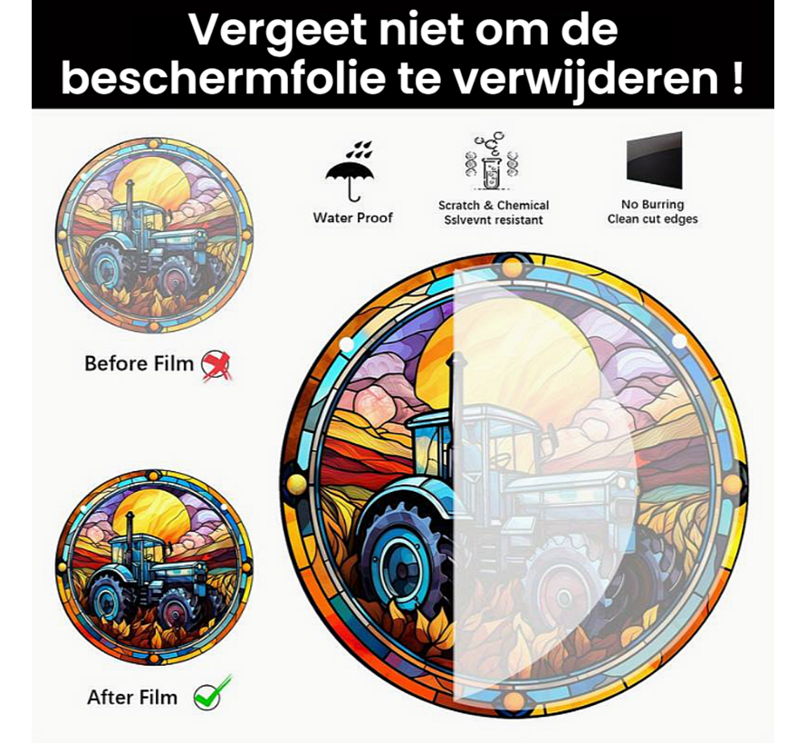 Allernieuwste.nl® Raamhanger Raamdecoratie Tractor Boerenbedrijf - Kleurige Zonnevanger Rond Acryl met Ketting - Boer - Suncatcher Rond model 15 cm %%