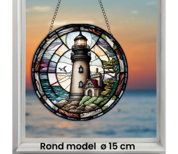 Allernieuwste.nl Ronde Raamhanger Raamdecoratie Vuurtoren met Ketting - 15 cm