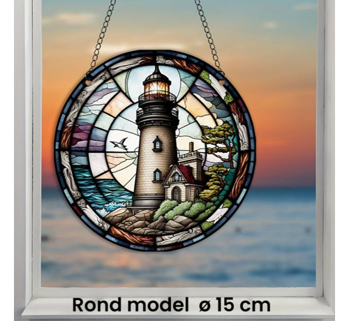 Allernieuwste.nl Allernieuwste.nl® Raamhanger Raamdecoratie Vuurtoren - Kleurige Zonnevanger Rond Acryl met Ketting - Natuur - Suncatcher Rond model 15 cm %%