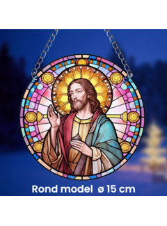 Allernieuwste.nl Ronde Raamhanger Raamdecoratie Jezus Christus met Ketting - 15 cm