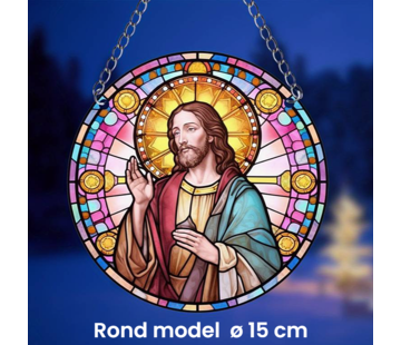 Allernieuwste.nl Ronde Raamhanger Raamdecoratie Jezus Christus met Ketting - 15 cm