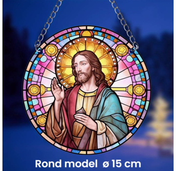 Allernieuwste.nl Ronde Raamhanger Raamdecoratie Jezus Christus met Ketting - 15 cm