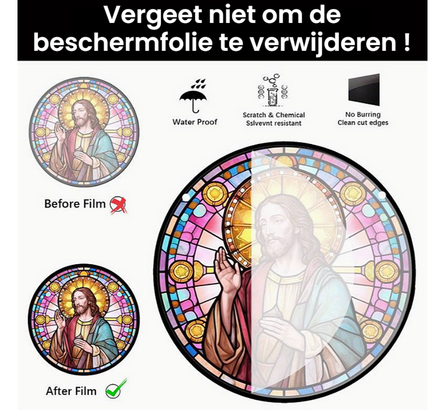 Allernieuwste.nl® Raamhanger Raamdecoratie Jezus Christus - Kleurige Zonnevanger Rond Acryl met Ketting - Jezus de Messias - Suncatcher Rond model 15 cm %%