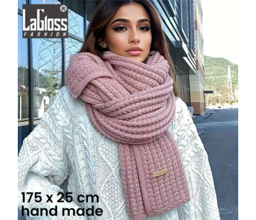 LaGloss® Handgebreide Zachte Dikke Warme Sjaal - 175 x 25 cm  - ROZE