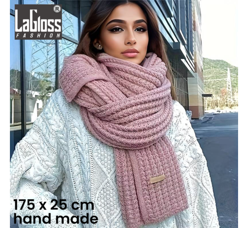 LaGloss® LaGloss® Handgebreide Zachte Dikke Warme Sjaal - Modische Herfst Winter Sjaal - circa 175 x 25 cm Kleur ROSE %%