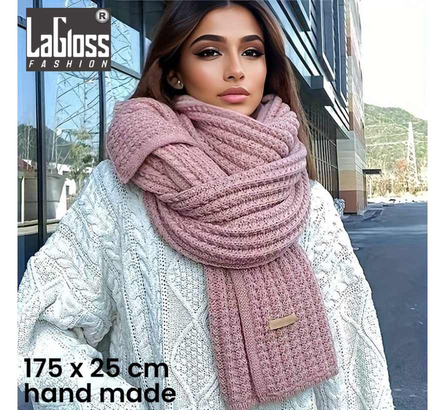 LaGloss® Handgebreide Zachte Dikke Warme Sjaal - Modische Herfst Winter Sjaal - circa 175 x 25 cm Kleur ROSE %%