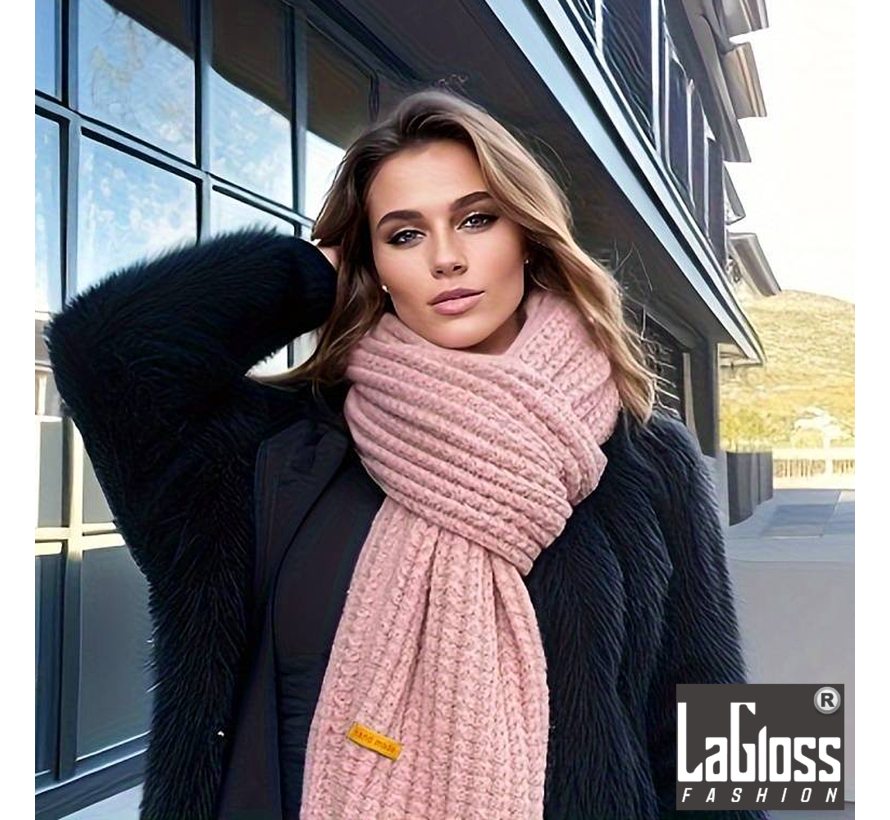 LaGloss® Handgebreide Zachte Dikke Warme Sjaal - Modische Herfst Winter Sjaal - circa 175 x 25 cm Kleur ROSE %%