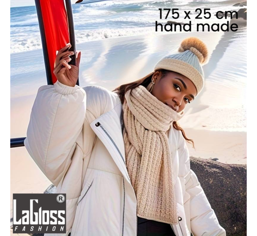 LaGloss® LaGloss® Handgebreide Zachte Dikke Warme Sjaal - Modische Herfst Winter Sjaal - circa 175 x 25 cm Kleur BEIGE %%