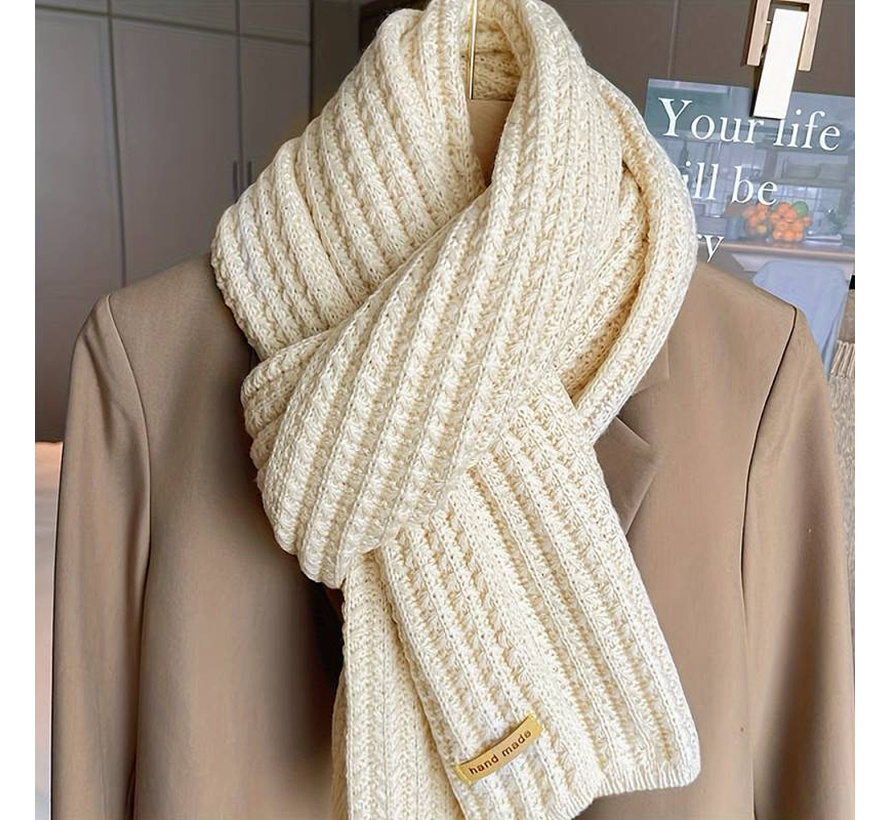 LaGloss® Handgebreide Zachte Dikke Warme Sjaal - Modische Herfst Winter Sjaal - circa 175 x 25 cm Kleur BEIGE %%