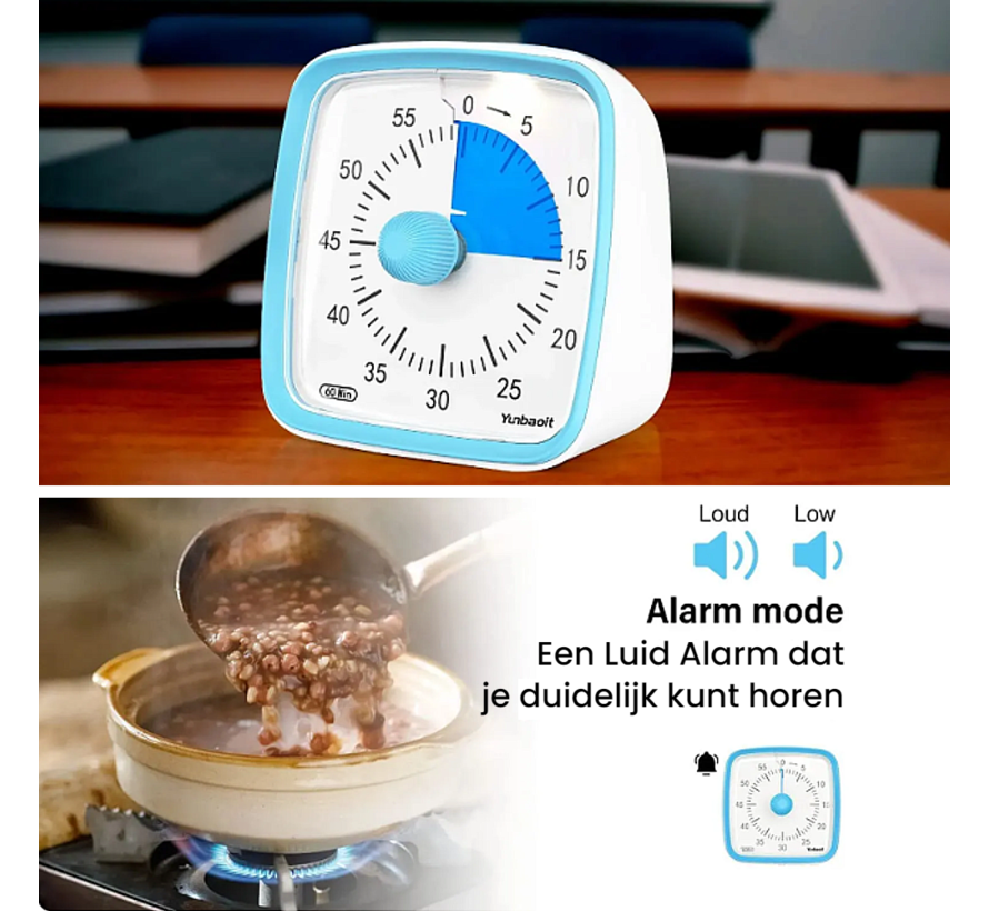 Visuele Afteltimer Countdown Timer Tijdklok 60 Minuten Tijdmanagement Tool - Leerklok Kind, School, Thuis, Keuken, Kantoor- Stille Timer Met Nachtlampje - Blauw