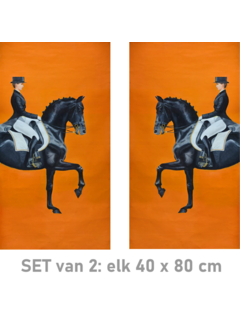 Allernieuwste.nl Canvas Schilderij 2-luik Oranje Dressuur Paarden - 2st 40 x 80 cm