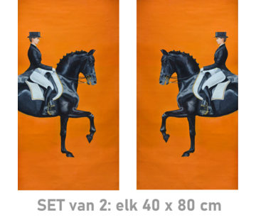 Allernieuwste.nl Canvas Schilderij 2-luik Oranje Dressuur Paarden - 2st 40 x 80 cm