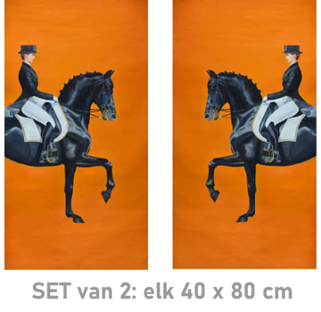 Allernieuwste.nl Canvas Schilderij 2-luik Oranje Dressuur Paarden - 2st 40 x 80 cm