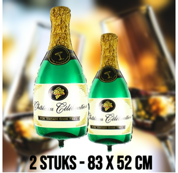 Allernieuwste.nl 2 STUKS Opblaasbare Champagne Fles -  Goud/Groen