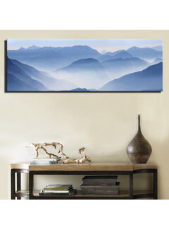 Allernieuwste.nl Canvas Schilderij Wolken in Bergen Blauw - 40 x 120 cm