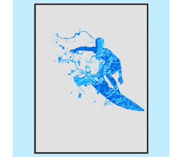 Allernieuwste.nl Canvas Schilderij Aquarel Surfer in Blue - 50 x 70 cm