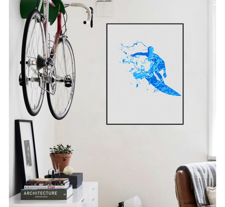 Allernieuwste.nl® Canvas Schilderij * Aquarel Surfer in Blue * - Surfsport - Aquarel Print - Kleur - 50 x 70 cm