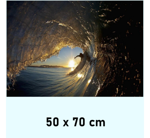 Allernieuwste.nl Allernieuwste.nl® Canvas Schilderij * Surfer in een Golf bij Zonsondergang * - Surfsport - Print - Kleur - 50 x 70 cm