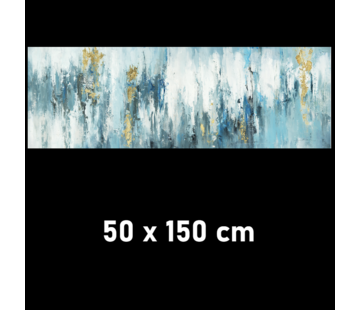 Allernieuwste.nl Canvas Schilderij Blauw - Goud Abstracte Vormen 2 - 50 x 150 cm