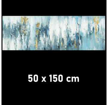 Allernieuwste.nl Canvas Schilderij Blauw - Goud Abstracte Vormen 2 - 50 x 150 cm