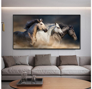 Allernieuwste.nl Canvas Schilderij 3 Galopperende Paarden - 140 x 70 cm