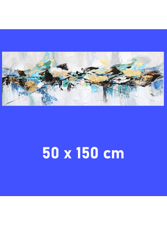 Allernieuwste.nl Canvas Schilderij Blauw - Goud Abstracte Vormen 1 - 50 x 150 cm