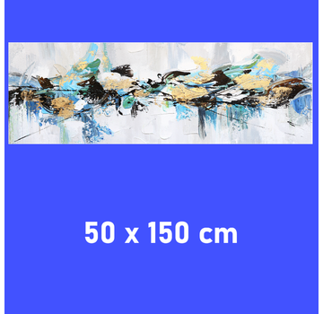 Allernieuwste.nl Canvas Schilderij Blauw - Goud Abstracte Vormen 1 - 50 x 150 cm