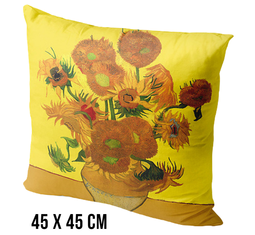 Allernieuwste.nl® Kussen Zonnebloemen Vincent Van Gogh  - Kussenhoes polyester peach skin Perzikhuid - Kussenovertrek - Kleur Geel 45 x 45 cm