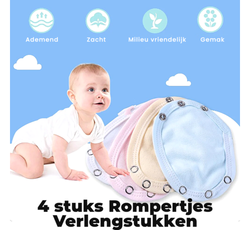 Allernieuwste.nl Allernieuwste.nl® 4 Stuks Baby Romper Verlengstuk Bodysuit voor Jongens en Meisjes Verlengen Rompers - 4 Stuks
