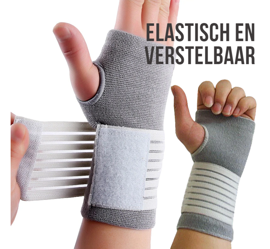 Allernieuwste.nl® Verstelbare Elastische Pols Band GRIJS - Ventilerende Hand Pols Brace Ondersteuning - Polsband Atritis Artrose Carpaal Tunnel Syndroom CTS - PolsBrace - Grijs