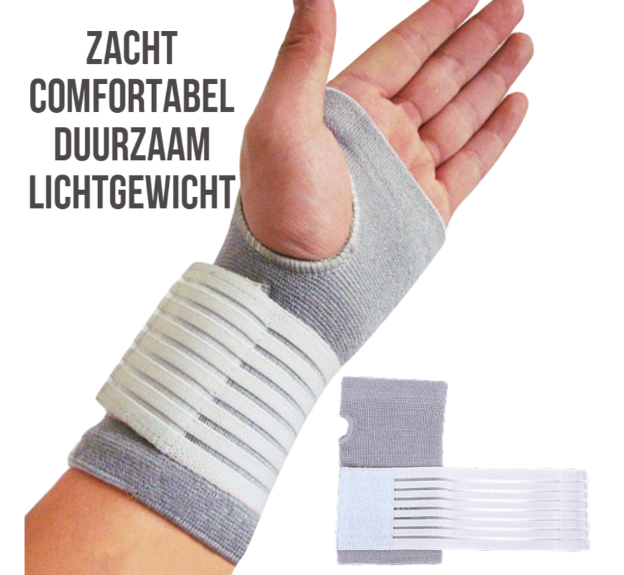 Allernieuwste.nl® Verstelbare Elastische Pols Band GRIJS - Ventilerende Hand Pols Brace Ondersteuning - Polsband Atritis Artrose Carpaal Tunnel Syndroom CTS - PolsBrace - Grijs