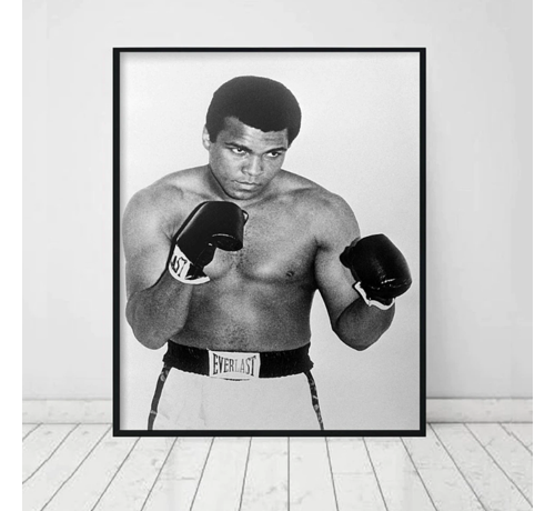 Allernieuwste.nl Allernieuwste.nl® Canvas Schilderij Boksen Muhammed Ali - Cassius Clay - Bokssport Legende Muhammad Ali  - ZwartWit - 50 x 70 cm