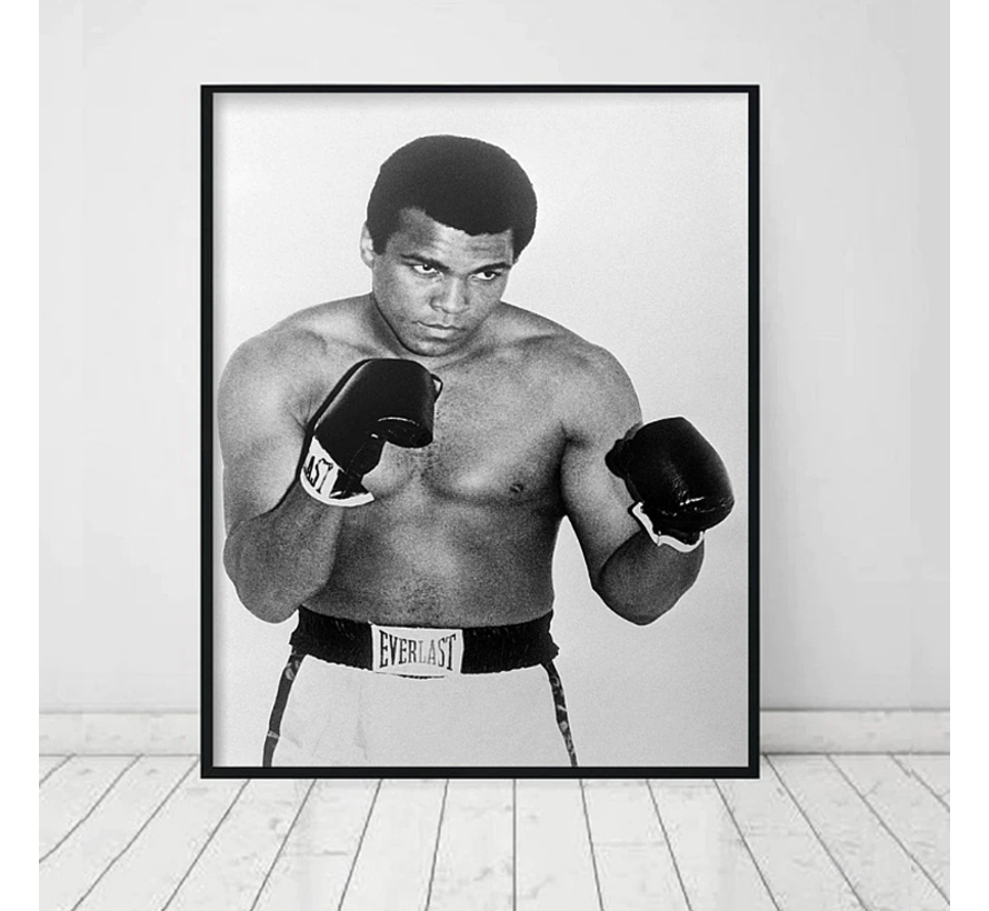 Allernieuwste.nl® Canvas Schilderij Boksen Muhammed Ali - Cassius Clay - Bokssport Legende Muhammad Ali  - ZwartWit - 50 x 70 cm