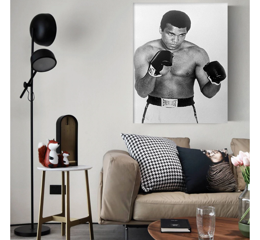Allernieuwste.nl® Canvas Schilderij Boksen Muhammed Ali - Cassius Clay - Bokssport Legende Muhammad Ali  - ZwartWit - 50 x 70 cm