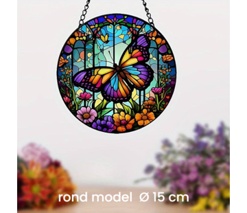 Allernieuwste.nl Ronde Raamhanger Raamdecoratie Kleurrijke Vlinder met Ketting - 15 cm