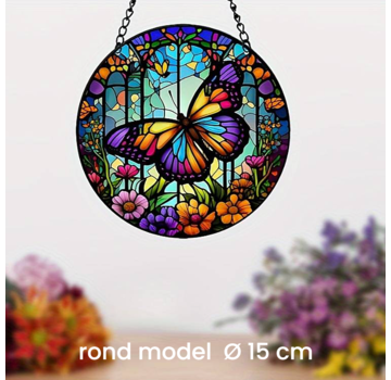 Allernieuwste.nl Ronde Raamhanger Raamdecoratie Kleurrijke Vlinder met Ketting - 15 cm