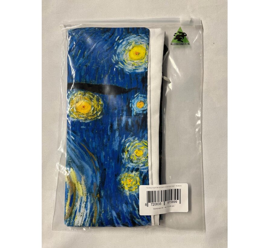 Allernieuwste.nl® Kussen The Stary Night Sterrennacht Vincent Van Gogh  - Kussenhoes polyester peach skin Perzikhuid - Kussenovertrek - Kleur Blauw 45 x 45 cm