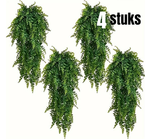 Allernieuwste.nl Allernieuwste.nl® 4 STUKS Hangende Kunstplanten Groene Varens voor Terras Veranda UV-Bestendig 78 cm Kleur Groen %%