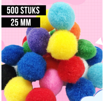 Allernieuwste.nl 500 STUKS Pompons - Mix Kleur - 25 mm / 2.5cm