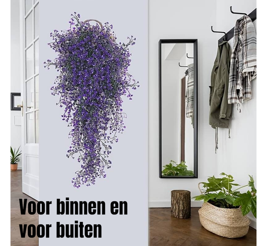 Allernieuwste.nl® 2 STUKS Hangende Kunstplanten Bloemen voor Terras Veranda Balkon UV-Bestendig 80 cm Kleur Paars %%