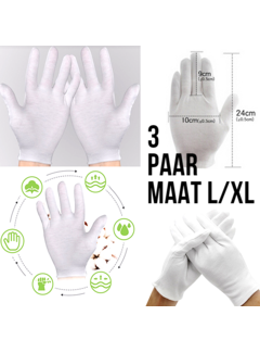 Allernieuwste.nl 3 Paar Witte 100% Katoenen Handschoenen  - L/XL