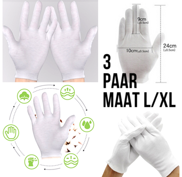 Allernieuwste.nl 3 Paar Witte 100% Katoenen Handschoenen  - L/XL