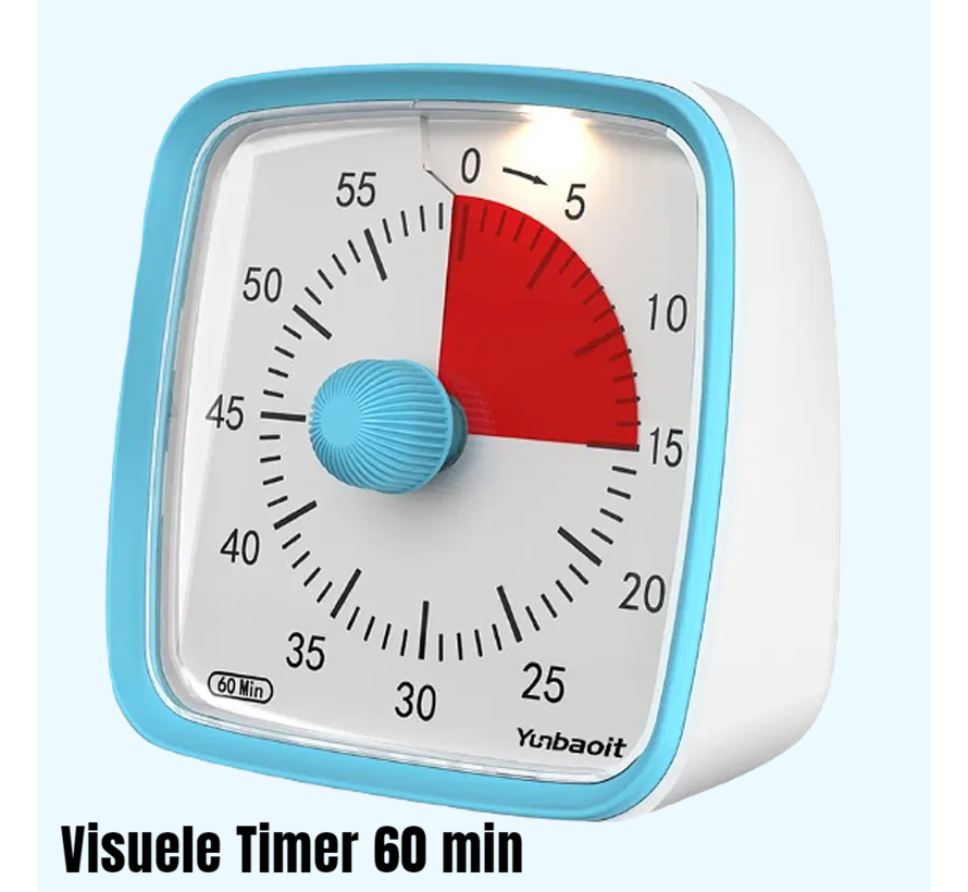 Allernieuwste.nl® Visuele Afteltimer Countdown Timer Tijdklok 60 Minuten Tijdmanagement Tool - Leerklok Kind, School, Thuis, Keuken, Kantoor- Stille Timer Met Nachtlampje - Blauw Rood