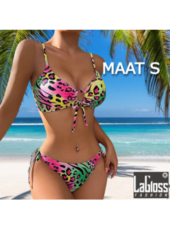 LaGloss Neon Panterprint Bikini set - Maat S