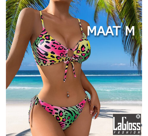 LaGloss LaGloss® Neon Panter print Bikini- zomer - beach swimsuit - strand bikini zwembad - 2-delig  - Maat M  %%