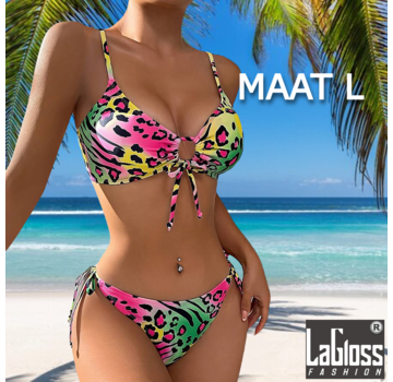 LaGloss Neon Panterprint Bikini set - Maat L