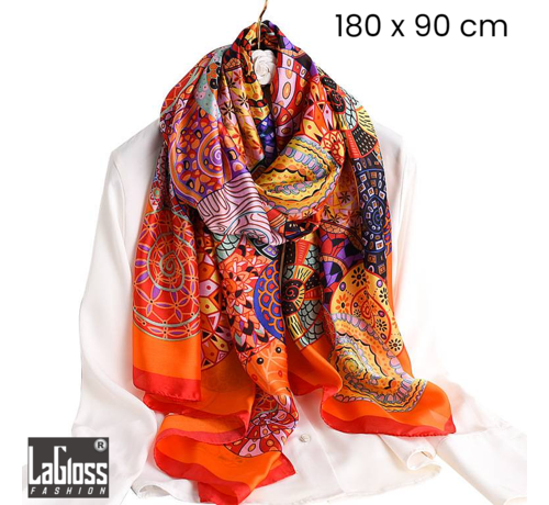 LaGloss LaGloss® Luxe XL Bohemian Sjaal Oranje - Winddicht & Zonbeschermend - Oranje Kleurblok - 180 x 90 cm %%