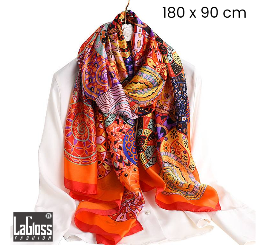 LaGloss® Luxe XL Bohemian Sjaal Oranje - Winddicht & Zonbeschermend - Oranje Kleurblok - 180 x 90 cm %%